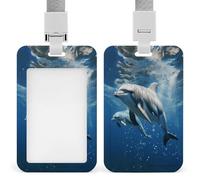 Cute Dolphins Badge Holders Retractable ID Badge Holder with Lanyard Heavy Duty Badges Reel Card Protector Detachable ID Card Holder for Nurse Teacher Staff Officer