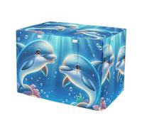 Cute Dolphins Blue Breathable Dog Crate Covers Mesh Window Panels Pet Kennel Cover with Mesh Windows Large