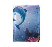 Cute Dolphins Family Swim Play Undersea World Genuine Leather Travel Passport Covers, Microfiber Leather Travel Wallet Holder Case Protector for Women and Men