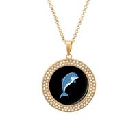 Cute Dolphins Fashion Necklace Chain Round Graphic Pendant with Diamond Jewellery Golden-style