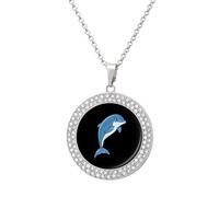 Cute Dolphins Fashion Necklace Chain Round Graphic Pendant with Diamond Jewellery Silver-style