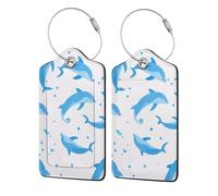 Cute Dolphins Luggage Tag, Pu Leather Travel Luggage Tag Suitcase Tag Durable Steel Loop Suitcase Tags Identifiers
