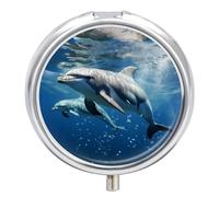Cute Dolphins Pill Box Round Portable Small Pill Case Waterproof Travel Pill Box Organizer for Pocket Purse and Daily Convenience