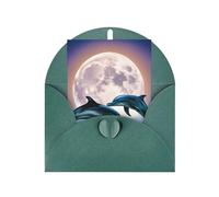 Cute Dolphins Print Blank Greeting Cards, Love Buttons, Pearl Paper Envelopes Suitable For Various Occasions - Anniversary Cards, Thank You Cards, Holiday Cards, Wedding Cards, Congratulations.