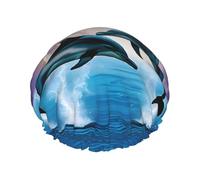 (Cute Dolphins) Print Double Layer Waterproof Shower Cap for Long Hair - Reusable Bath Hair Protection with Elastic Band for Women Travel.