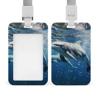 Cute Dolphins Retractable ID Badge Holder with Lanyard - Vertical Badge Reel,Keychain Clip,Name Tag Id Card Holder Protector for Nurse Officer Teacher Security Staff Women Men