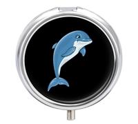 Cute Dolphins Round Pill Box Organiser 3 Compartment Portable Medicine Case