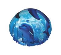Cute Dolphins Shower Cap for Women Men, Elastic and Reusable, Stylish Large Waterproof Shower Bonnet, Washable Hair Bath Caps, Double Layers Bathing Hat for Long Hair, Braids