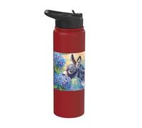 Cute Donkey and Blue Hydrangea Flowers Watercolor Art Stainless Steel Insulated Water Bottle