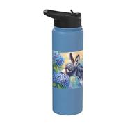 Cute Donkey and Blue Hydrangea Flowers Watercolor Art Stainless Steel Insulated Water Bottle