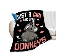Cute Donkey Blanket Just A Girl Who Loves Donkeys Throw Blankets for Girls Boys Kids Plush Cozy Flannel Fleece Ultra Soft Fuzzy Animal Party Blanket 50"X40"