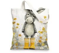 Cute Donkey Canvas Tote Bags, Adorable Animal Pattern Reusable Grocery Bags, Lightweight Washable Shoulder Strap Canvas Bag, White, 13x15 Inch