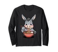 Cute Donkey Eating Ramen Japanese Kawaii Farm Noodles Long Sleeve T-Shirt