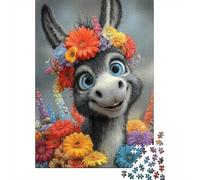 Cute Donkey Flower Crown 1000 Piece Extra-thick Cardboard Classic Jigsaw Puzzle Senior Enthusiasts Educational Game 70x50cm/1000pcs