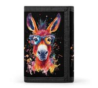 Cute Donkey Men's Wallets Trifold Women Purse with Coin Pocket 8 Card Slots Keyring Photo Window