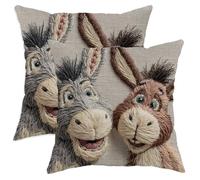 Cute Donkey Printed Throw Pillow Covers Set of 2, Beige Animal Embroidery Cushion Cases, Fun Decorative Farmhouse Decor for Living Room Sofa Bed 16x16 Inch