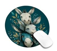 Cute Donkey Trio Mouse Pad, Turquoise Colorful Farm Animal Design, Fanciful Animal Decor for Spring Season, Perfect for Home or Office Use, Non-Slip Rubber Base Mousepad Round 8x8 Inch