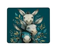 Cute Donkey Trio Mouse Pad, Turquoise Colorful Farm Animal Design, Fanciful Animal Decor for Spring Season, Perfect for Home or Office Use, Non-Slip Rubber Base Mousepad Square 8x10 Inch