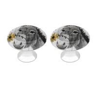 Cute Donkey with Daisy Flower Funny Round Cabinet Knobs Stainless Steel Drawer Pulls Door Handles Decoration