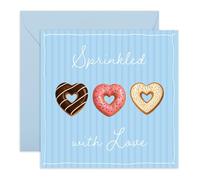 Cute Donut Greeting Card - “Sprinkled with Love” Heart Shaped Doughnut - Sweet Birthday, Anniversary, or Valentine’s Card for Her, Him, Mum, Dad, Son, Daughter, Grandpa, Granny - Comes with Stickers