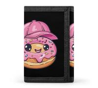 Cute Donut with Cap Printed Tri-fold Wallets Front Pocket Holder Money Clips with ID Credit Card Slots