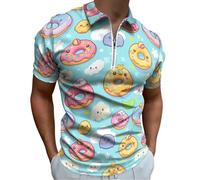 Cute Donuts Cartoon Men's Short Sleeve Polo Shirts Casual Zippered Golf Shirt Slim Fit T-Shirt Tops XS