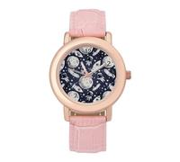 Cute Doodle Astronauts Womens Elegant Watch Analogue Quartz Watch Leather Band Wristwatch