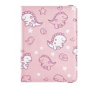 Cute Doodle Dinosaurs Blush Leather Passport Holder Combo with Vaccine Card Slot Wallet Passport Holder Lightweight
