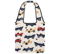 Cute Doodle Race Cars Seamless Pattern Canvas Tote Bag for Women, Medium Reusable Grocery Totes Washable and Eco-friendly