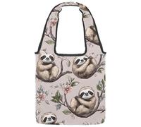 Cute Doodle Sloth Print Canvas Tote Bag, Medium Book Tote Reusable Cloth Bag for Women Teachers Nurse