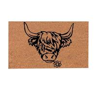 Cute Doormat - 24 Inch Highland Cow Welcome Mat | Non-Slip Polyester Entry Rug For Front Door & Hallway, Absorbent Bath Mat & Pet Sleeping Pad In Farmhouse Style, Colorful Animal Rug