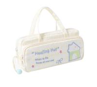 Cute Double Layer Pencil Case with Handle Large Capacity Kawaii Pen Bag for Girls Aesthetic Checkered Stationery Organizer with Embroidery Multifunctional Makeup Pouch for School Kids Teens (Muti-C)