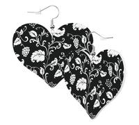 Cute Double-Sided Heart Earrings Black Grapes Trendy Fun Faux Leather Dangle Earrings Jewellery Gift For Women Girls