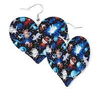 Cute Double-Sided Heart Earrings Cat Universe Ufo Trendy Fun Faux Leather Dangle Earrings Jewellery Gift For Women Girls