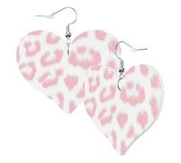 Cute Double-Sided Heart Earrings Cheetah Lignt Pink Leopard Trendy Fun Faux Leather Dangle Earrings Jewellery Gift For Women Girls