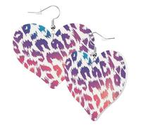 Cute Double-Sided Heart Earrings Cheetah Purple Stripe Leopard Trendy Fun Faux Leather Dangle Earrings Jewellery Gift For Women Girls