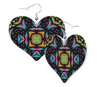 Cute Double-Sided Heart Earrings Coldplay Kaleidoscope Colorful Psychedelic Trendy Fun Faux Leather Dangle Earrings Jewellery Gift For Women Girls