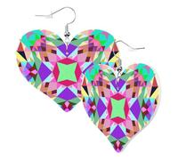 Cute Double-Sided Heart Earrings Coldplay Kaleidoscope Colorful Triangle Trendy Fun Faux Leather Dangle Earrings Jewellery Gift For Women Girls
