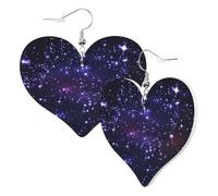 Cute Double-Sided Heart Earrings Colorful Galaxy Bling Bling Stars Trendy Fun Faux Leather Dangle Earrings Jewellery Gift For Women Girls