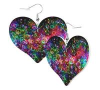 Cute Double-Sided Heart Earrings Colorful Steam Drum Dream Trendy Fun Faux Leather Dangle Earrings Jewellery Gift For Women Girls