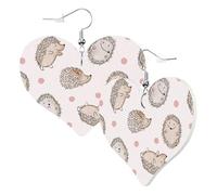 Cute Double-Sided Heart Earrings Cute Hedgehog Trendy Fun Faux Leather Dangle Earrings Jewellery Gift For Women Girls