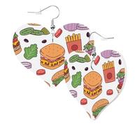 Cute Double-Sided Heart Earrings Fries Onion Burger Trendy Fun Faux Leather Dangle Earrings Jewellery Gift For Women Girls