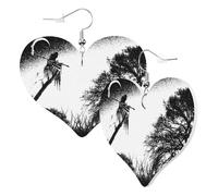 Cute Double-Sided Heart Earrings Grim Reaper Death Woods Trendy Fun Faux Leather Dangle Earrings Jewellery Gift For Women Girls