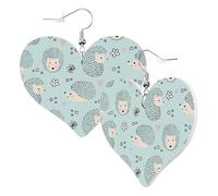 Cute Double-Sided Heart Earrings Hedgehog Flower Heart Trendy Fun Faux Leather Dangle Earrings Jewellery Gift For Women Girls