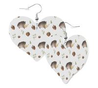 Cute Double-Sided Heart Earrings Hedgehog Pine Cone Branch Trendy Fun Faux Leather Dangle Earrings Jewellery Gift For Women Girls