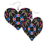 Cute Double-Sided Heart Earrings Kaleidoscope Colorful Psychedelic Trendy Fun Faux Leather Dangle Earrings Jewellery Gift For Women Girls