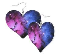 Cute Double-Sided Heart Earrings Milky Way Star Moon Planet Trendy Fun Faux Leather Dangle Earrings Jewellery Gift For Women Girls