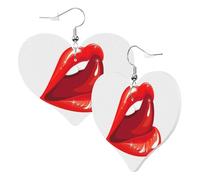 Cute Double-Sided Heart Earrings Red Lips Tongue Trendy Fun Faux Leather Dangle Earrings Jewellery Gift For Women Girls