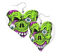 Cute Double-Sided Heart Earrings Skeleton Death Undead Eyeball Trendy Fun Faux Leather Dangle Earrings Jewellery Gift For Women Girls