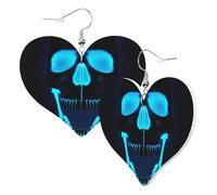 Cute Double-Sided Heart Earrings Skull Death Dark Trendy Fun Faux Leather Dangle Earrings Jewellery Gift For Women Girls